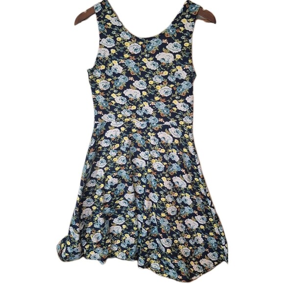 Tomsware Sz Med Jersey Stretch Blue Yellow Floral Sleeveless Y2K Skater Dress - Picture 2 of 8